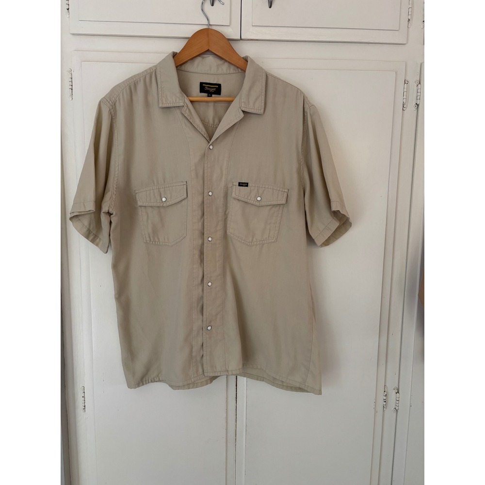 Seager Mens XL Tan Khaki Short Sleeve Western Snap Button Down Camp Shirt